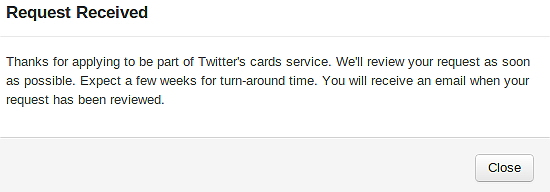 Twitter Cards запрос подтверждения