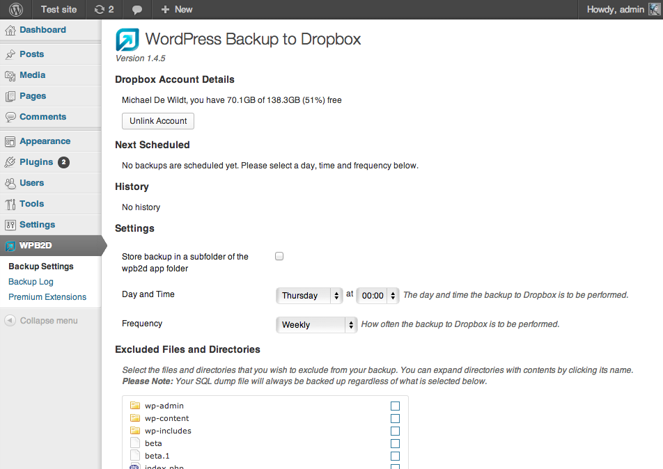 WP Backup to Dropbox