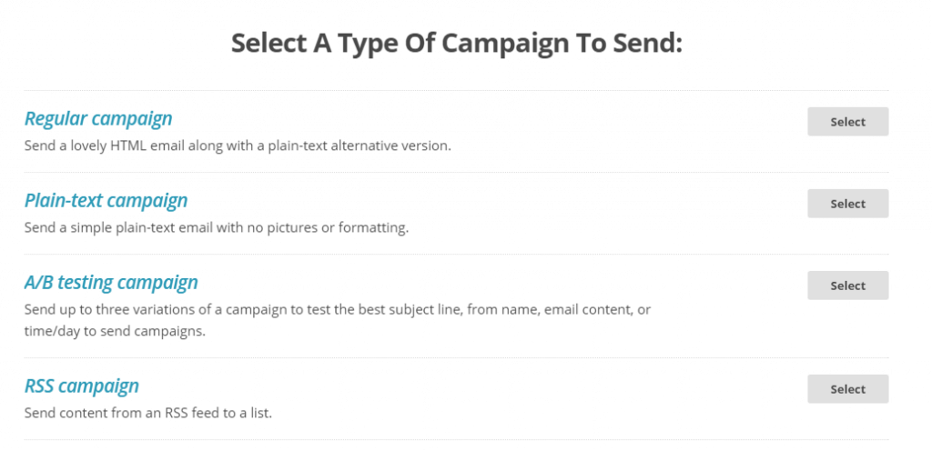 7 mailchimp выбор типа кампании