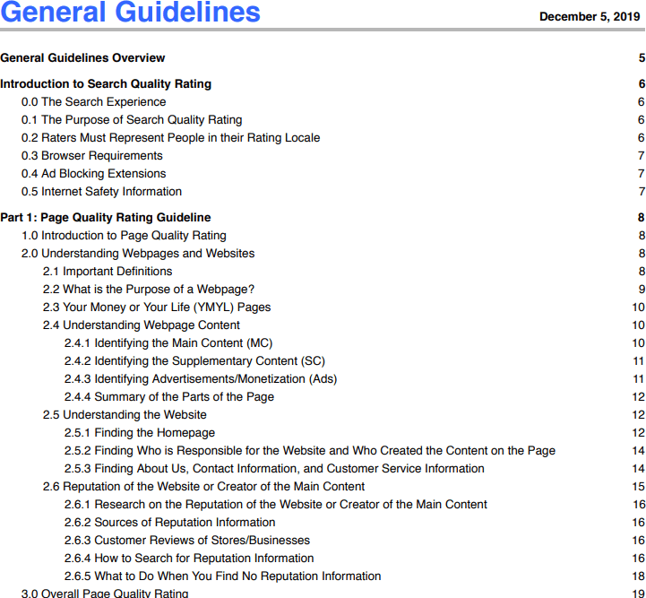 Development of pages based on instructions for Google assessors + usability